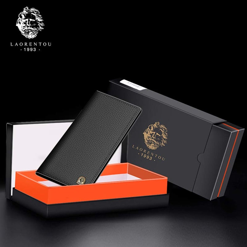 LAORENTOU Genuine Leather Wallet for Men: Bifold with Zipper Coin Pocket, RFID Protected, Slim, Black - Image 5